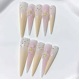Soft Gradient Floral Dotted Elegant Press On Nails