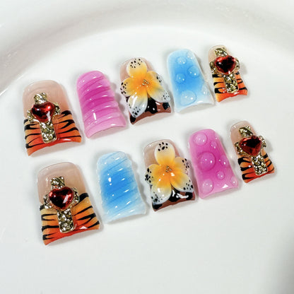 Personalized Duckbill Shape nail three-dimensional engraving blush nail relief press-on nails pure handmade factory wholesale｜365nails
