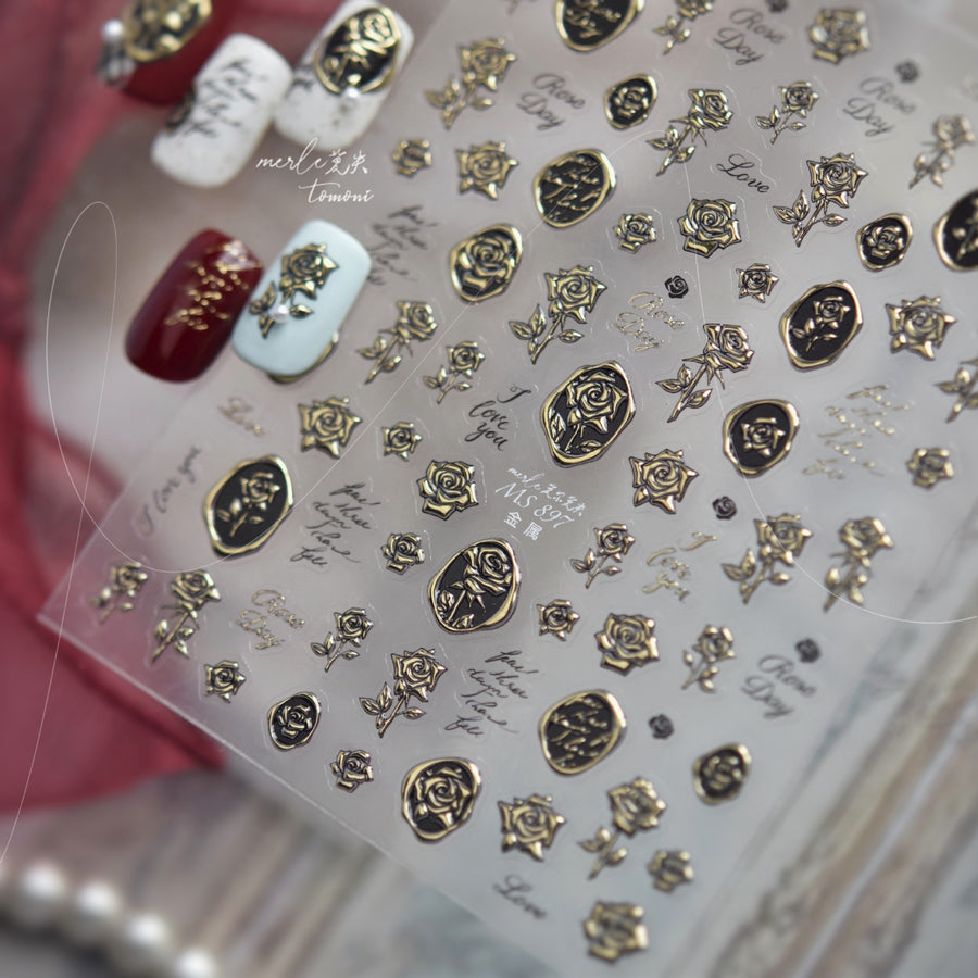 Golden Rose Vintage Collection: "Elegant Romance" – 3D Embossed Nail Sticker