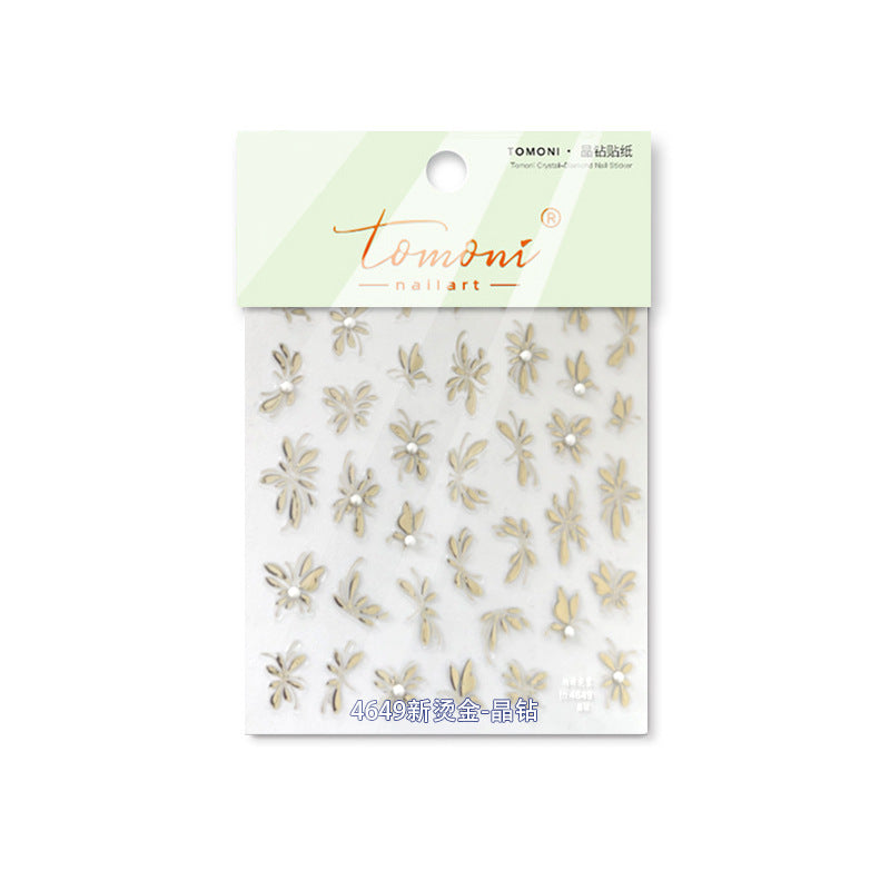365nails: "金屬花卉與蝴蝶搭配珍珠" – 美甲貼紙