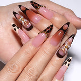 Hot-selling  press on nails sweet and cool flower leopard print removable almond-shaped long finished fake nail wholesale