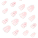 Simple almond silver bow press-on nails