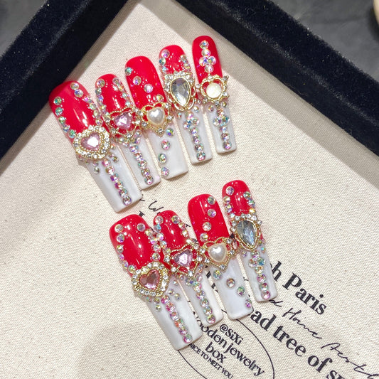 Nail Art Handmade press on nails Finished Noble Luxury Femme Fatale extra long Exaggerated Water Ladder  | 365nails