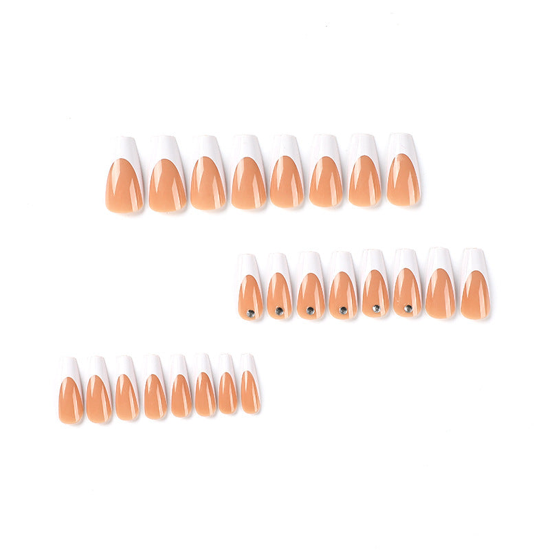 法式白邊水鑽 穿戴甲 成品甲片 批發｜365nails