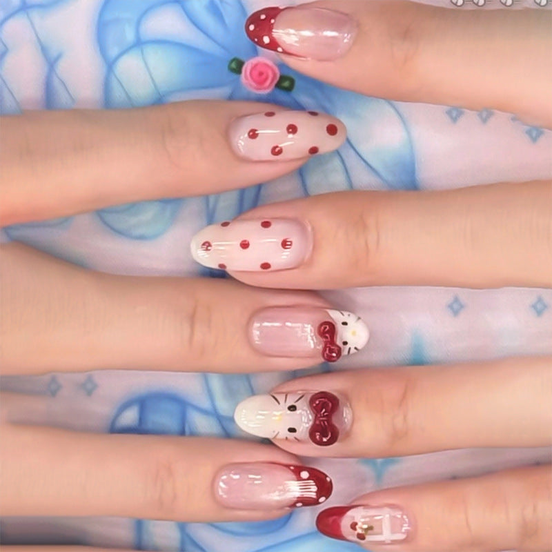 Sweet bow polka dots cute press-on nails
