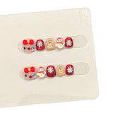 Kids Christmas Red Glitter Press On Nails