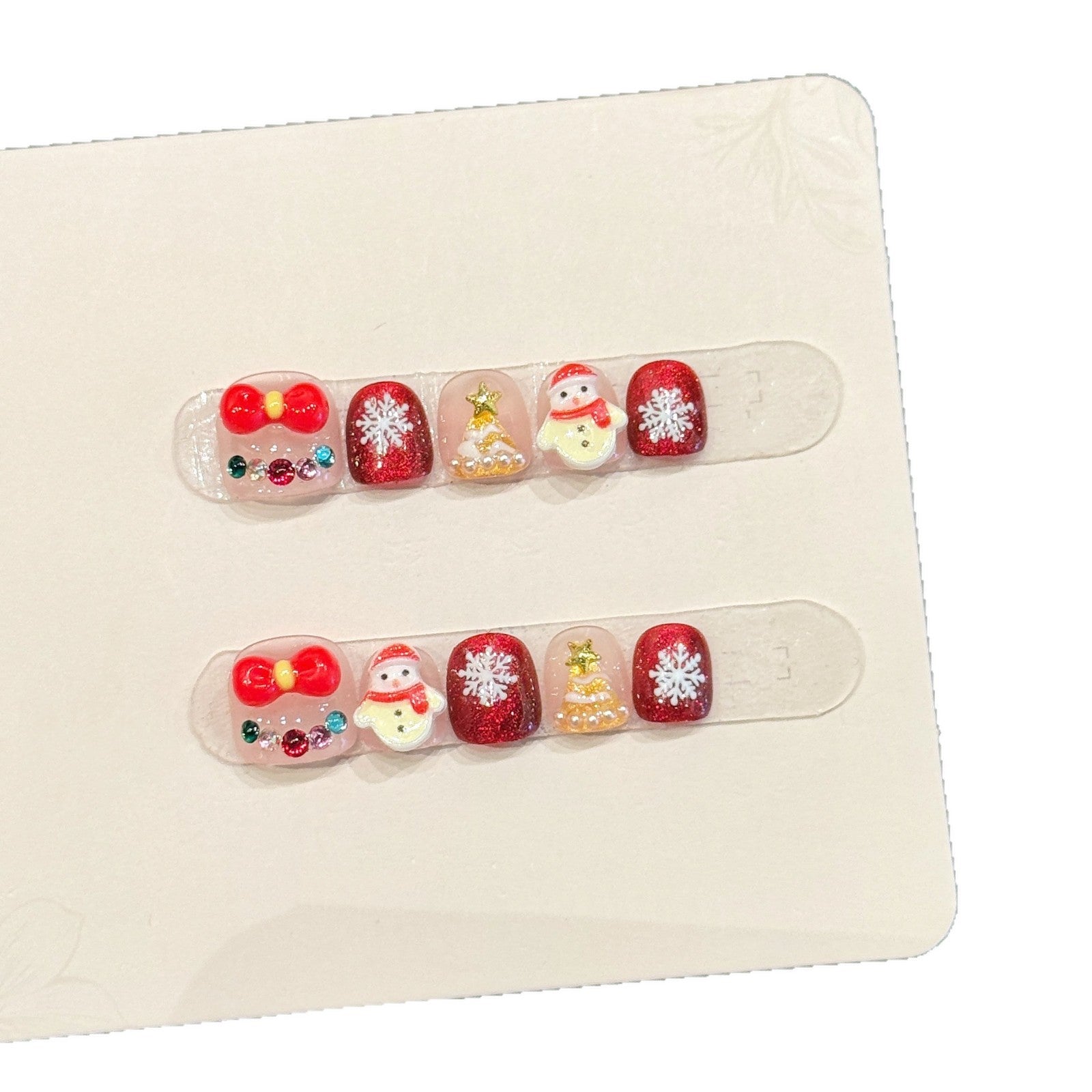 Kids Christmas Red Glitter Press On Nails