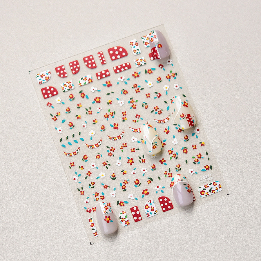 Ditsy Floral & Polka Dot: "Retro Cherry Blossom" – 5D Embossed Nail Sticker