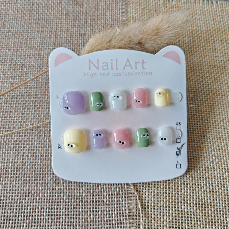 365nails: "macaron little eyes" – short round handmade kids press-on nails