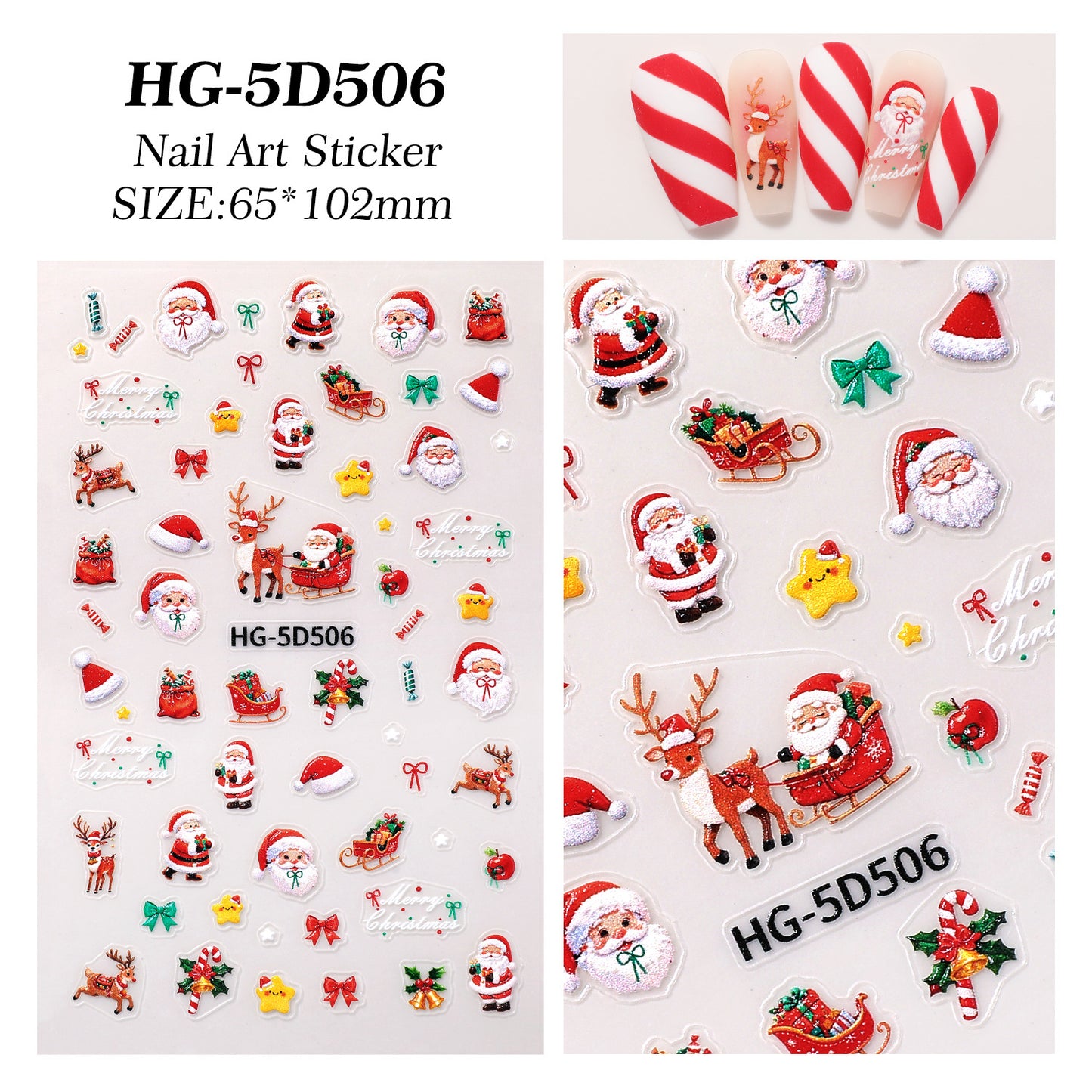 Original Christmas Nail Art Sticker 5D Embossed Three-dimensional Happy Christmas Elements DIY Nail Sticker Ornament HG