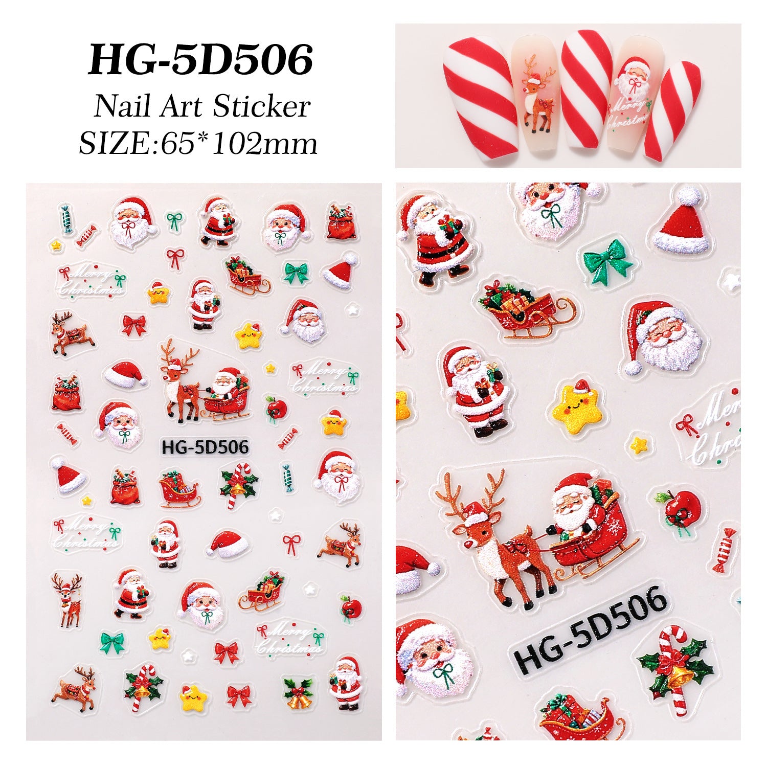 Original Christmas Nail Art Sticker 5D Embossed Three-dimensional Happy Christmas Elements DIY Nail Sticker Ornament HG