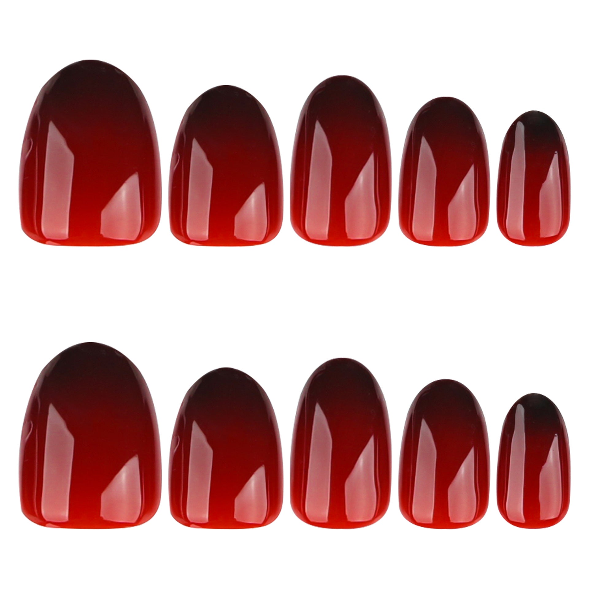 Y2k gothic red and black gradual change short circle press-on nails