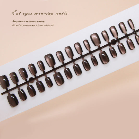 Nail Tips  prefabricated nail, press on nails, simple black and brown removable cat eye nail piece, short T nail patch ｜365nails