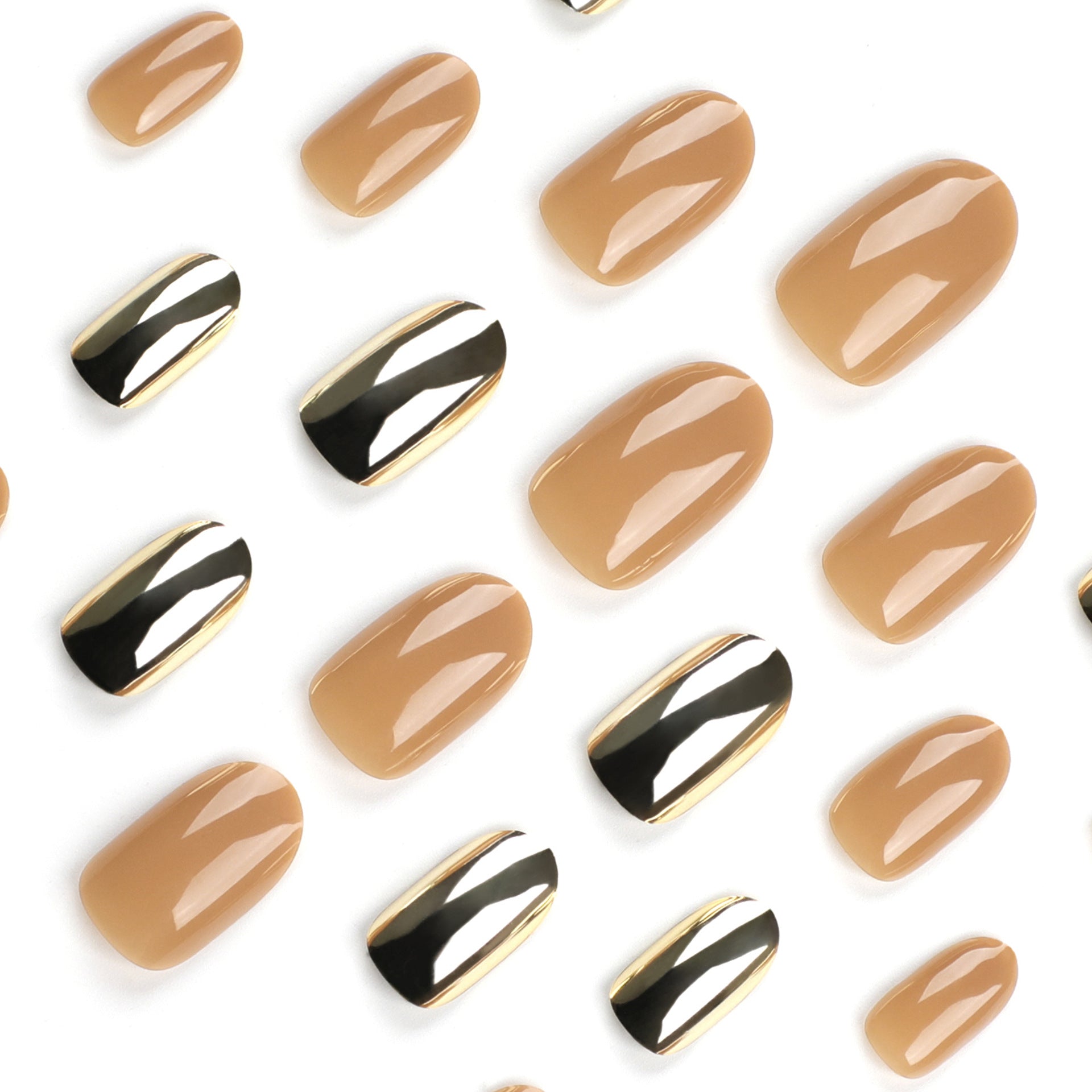Electroplated gold press on nails solid color khaki nail piece press on nail removable nail piece wholesale｜365nails