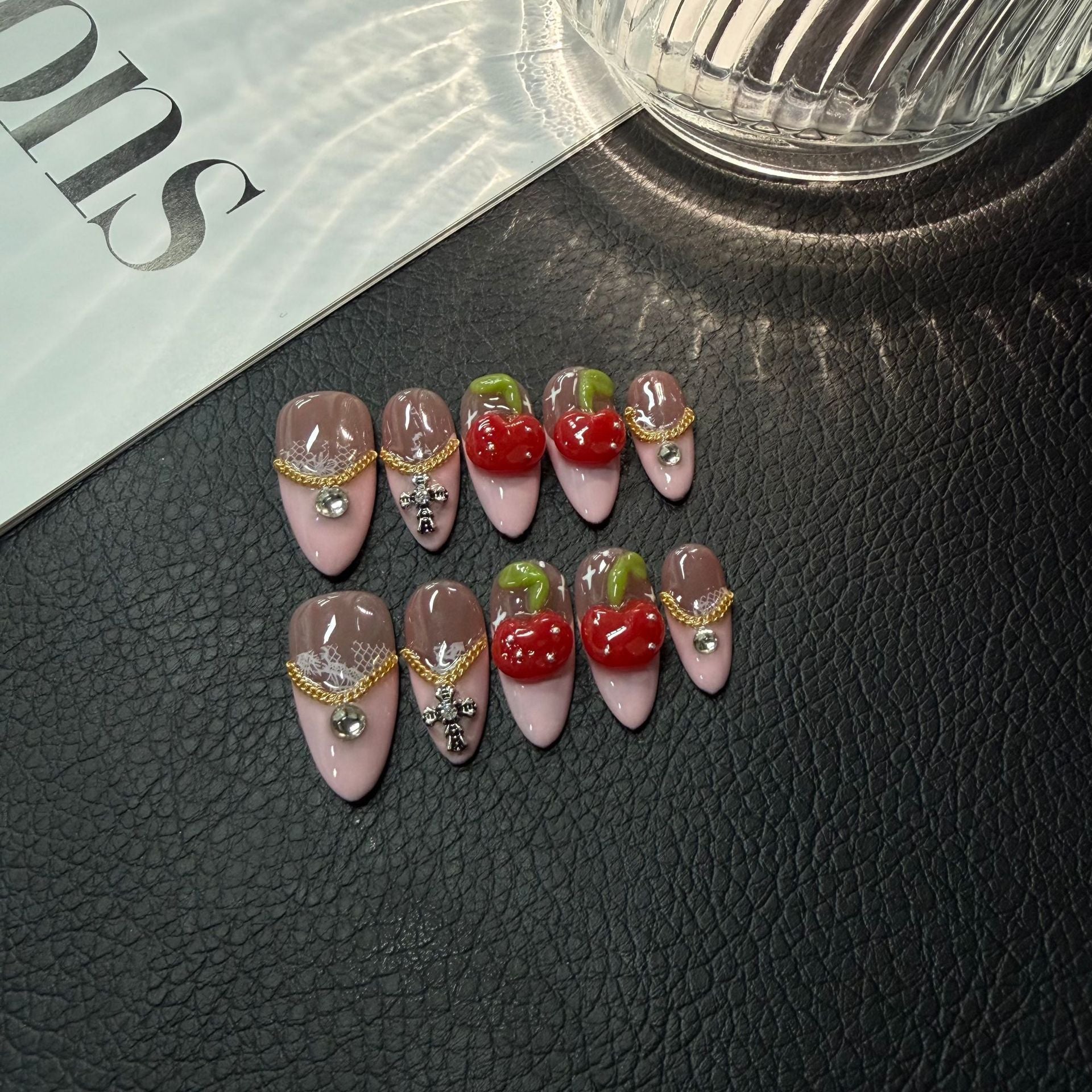 365nails: "Cherry Opulence" – 3D Handmade Almond Nails