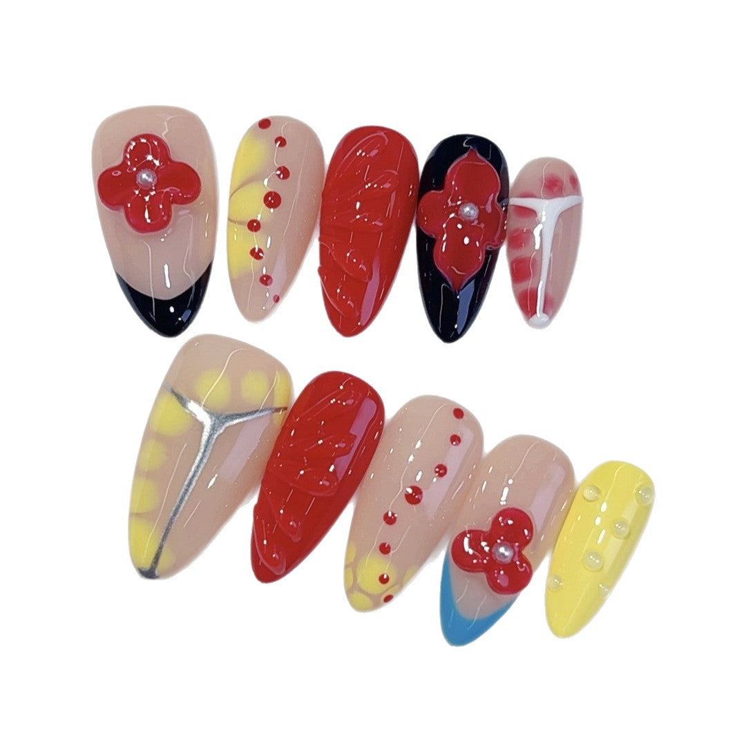 Bold Bloom: "Scarlet Fantasy" – Almond Shape Press-On Nails