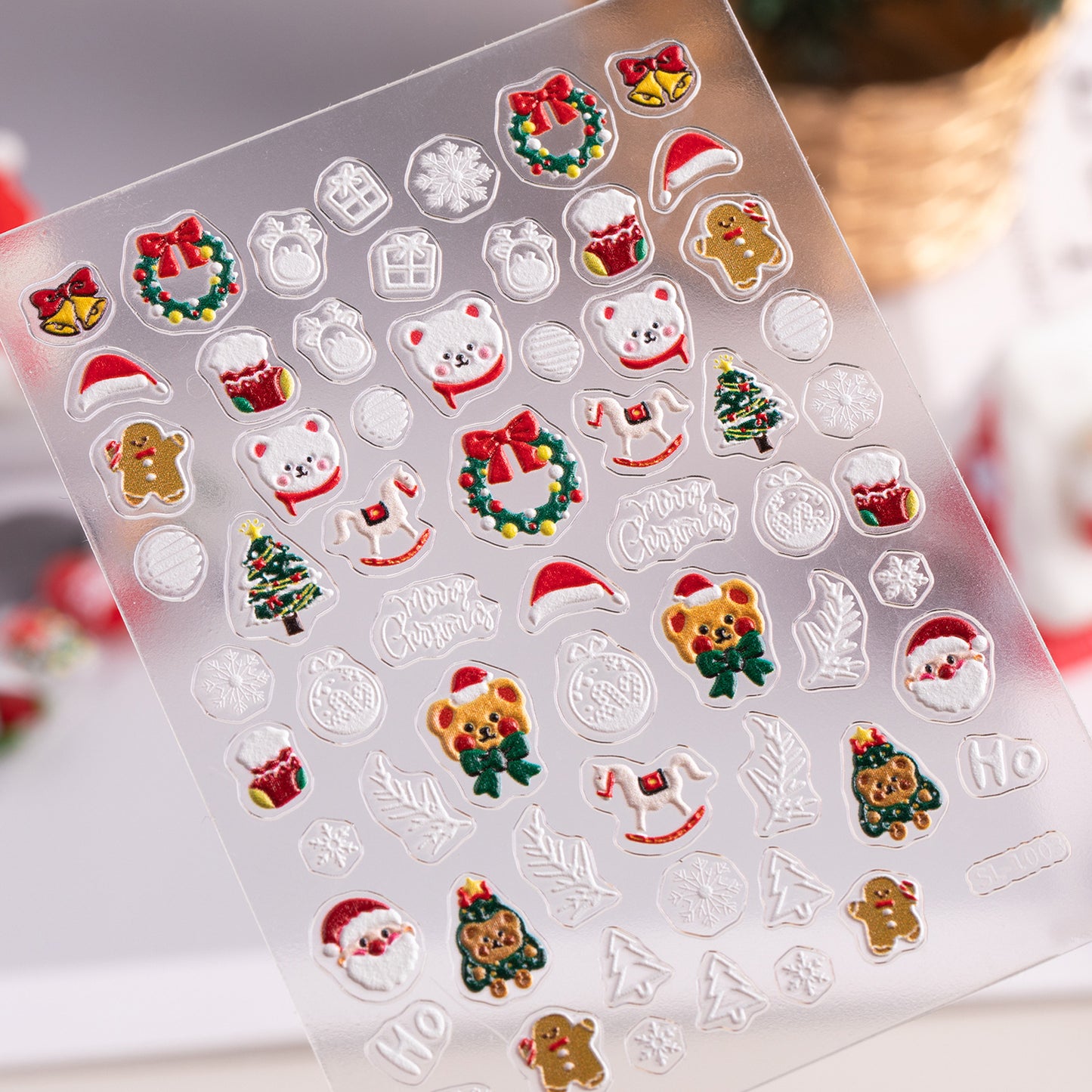 Winter Christmas Tree Nail Art Sticker 5D Embossed Three-dimensional Adhesive Christmas Ornament Nail Sticker SL