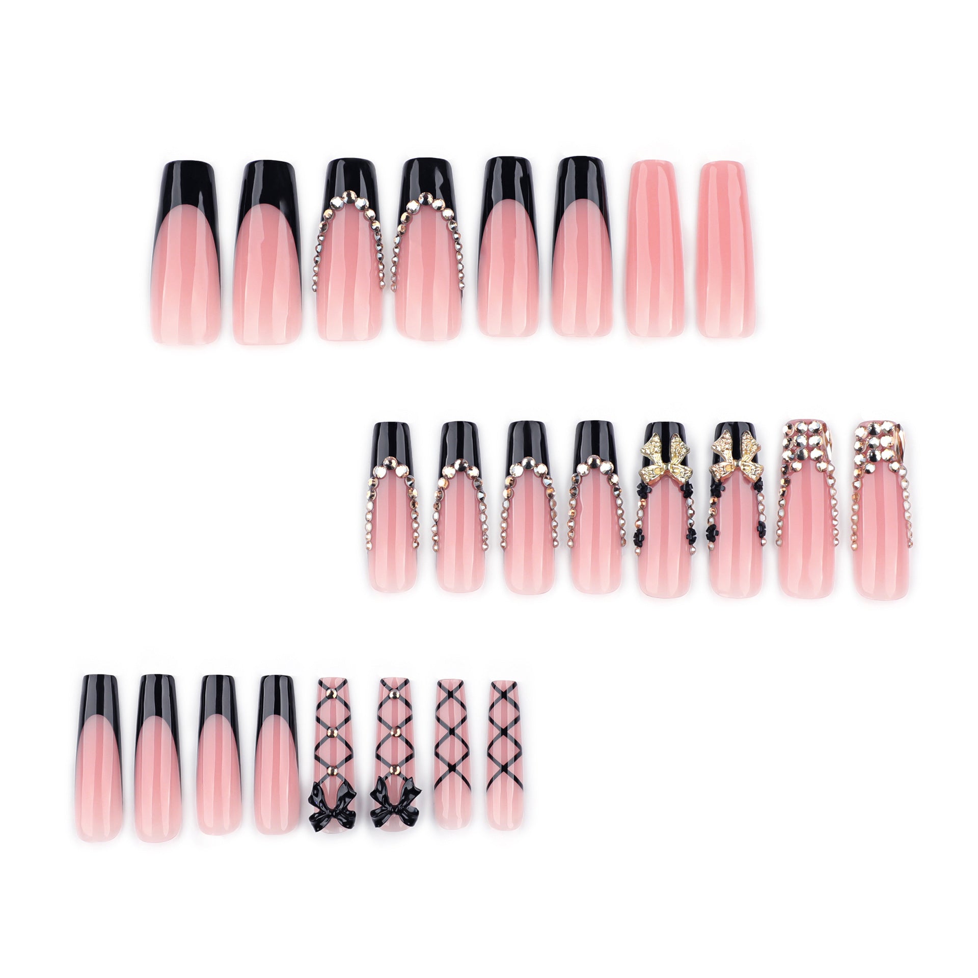 Long Stiletto Press On Nails with Pink Bows & Rhinestone Accents