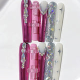 Glossy Pink Crystal Extra Long Press On Nails