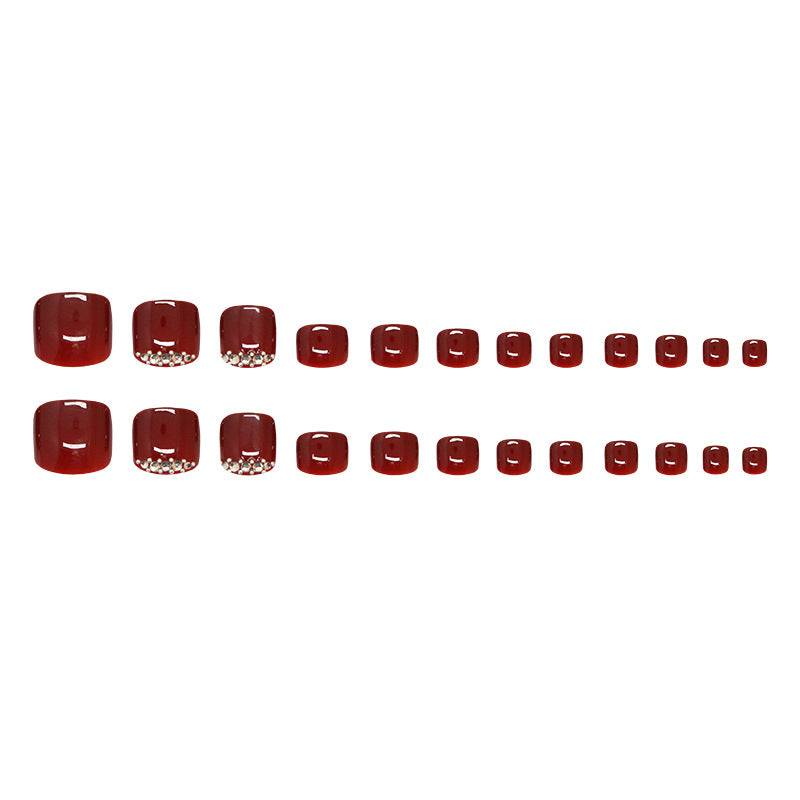 Nail art fake nail  burgundy toenail solid color removable nail piece Press-on toenails nail diamond 24 pieces｜365nails