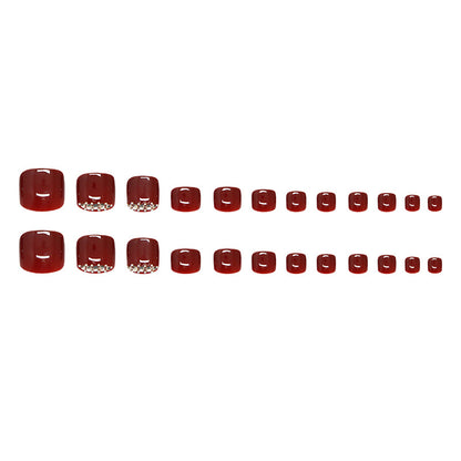 Nail art fake nail  burgundy toenail solid color removable nail piece Press-on toenails nail diamond 24 pieces｜365nails