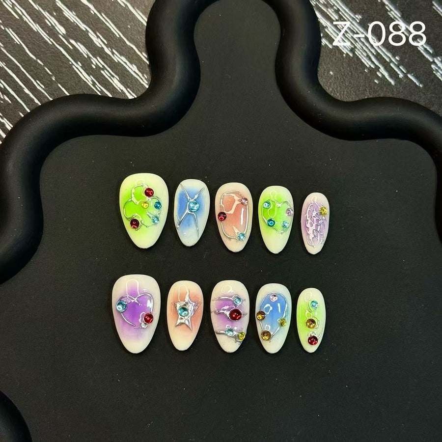 365nails: "Whimsical Dreams" – 3D Glass Bead Handmade Oval Nails