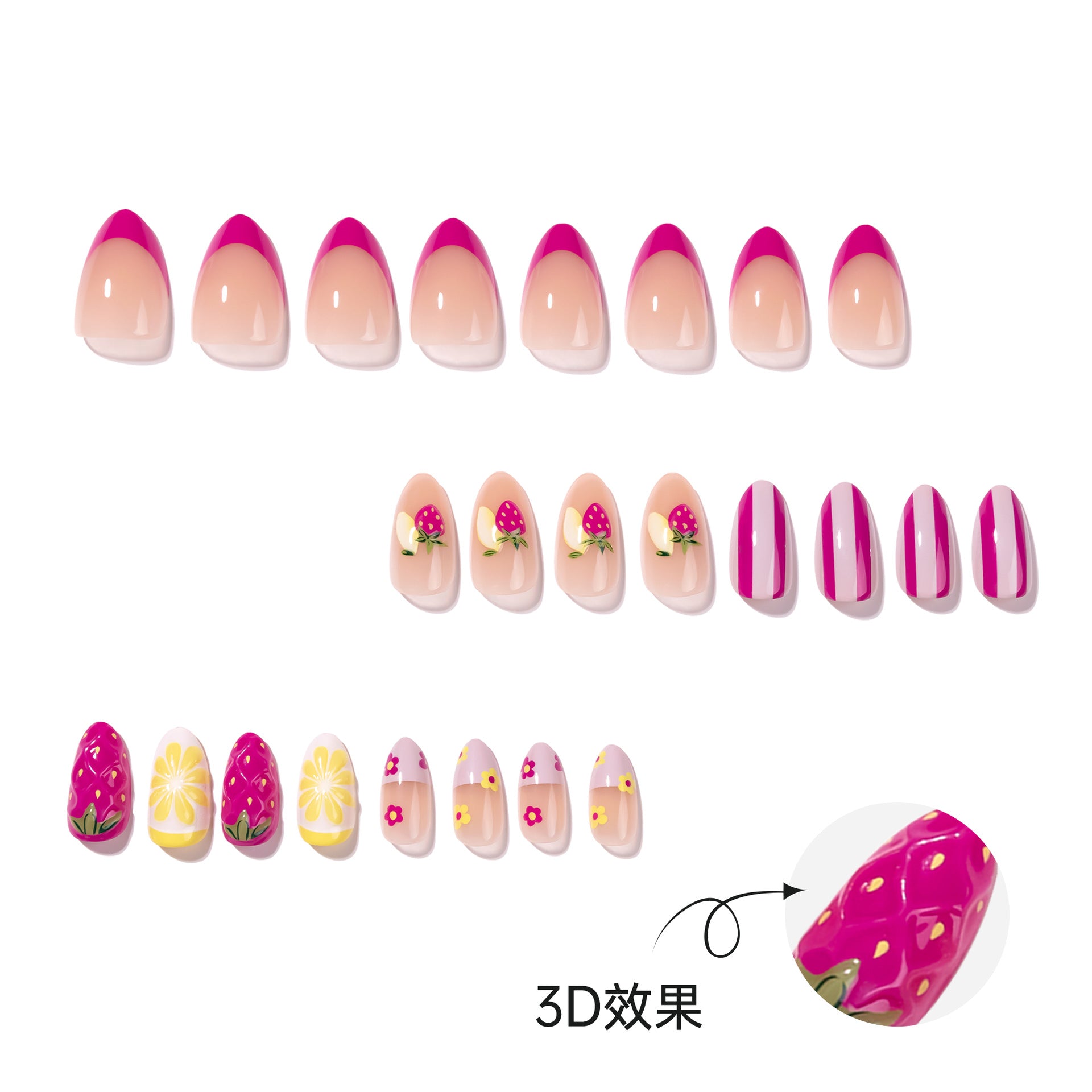 365nails: "Strawberry Lemonade Oval" – Fruit Print Press-on Nails
