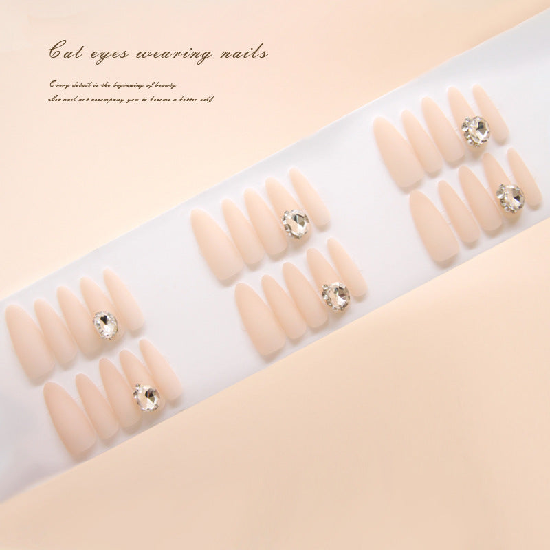 Nail Tips  prefabricated nail matte simple removable nail art solid color fake nail long nail piece round diamond diamond model ｜365nails