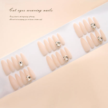 Nail Tips  prefabricated nail matte simple removable nail art solid color fake nail long nail piece round diamond diamond model ｜365nails