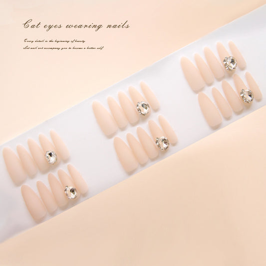 Nail Tips  prefabricated nail matte simple removable nail art solid color fake nail long nail piece round diamond diamond model ｜365nails