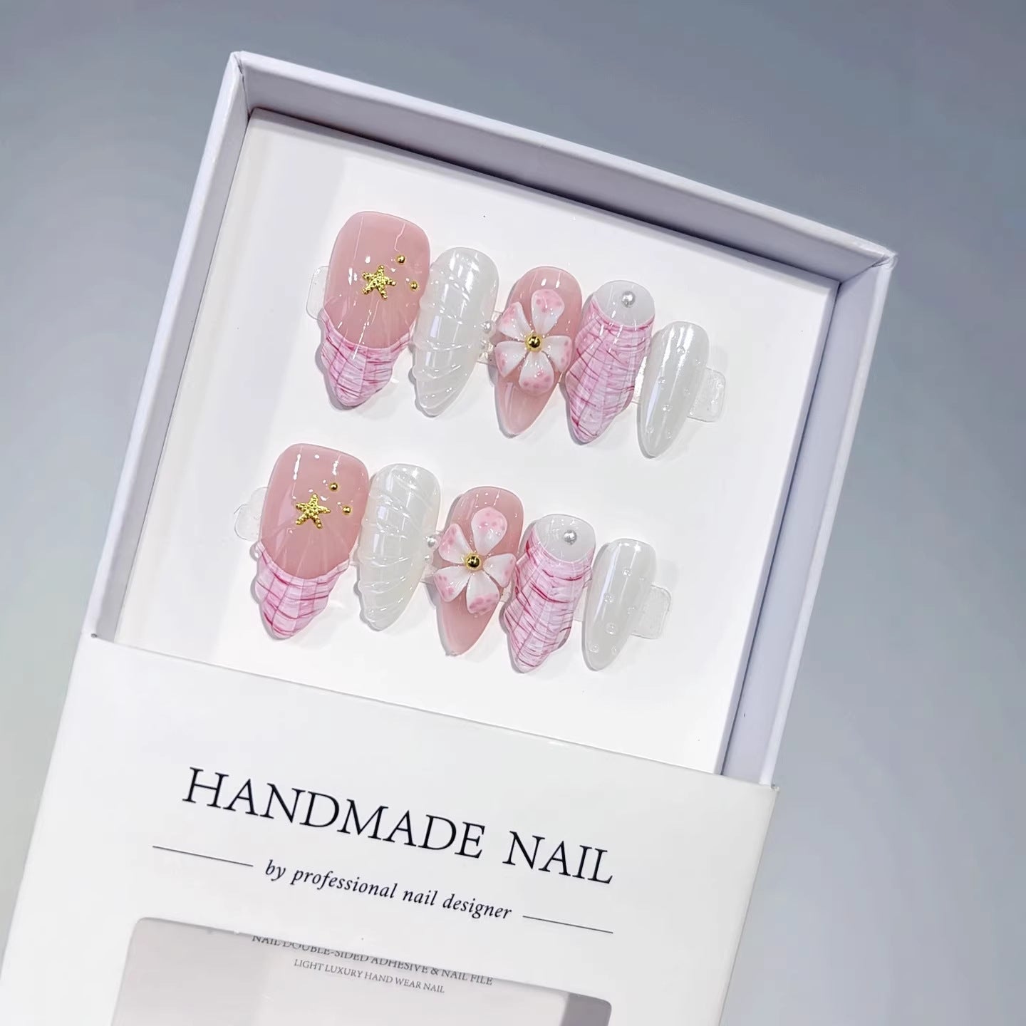 Seashell Sakura: "Starfish & Floral" – Almond Press-On Nails