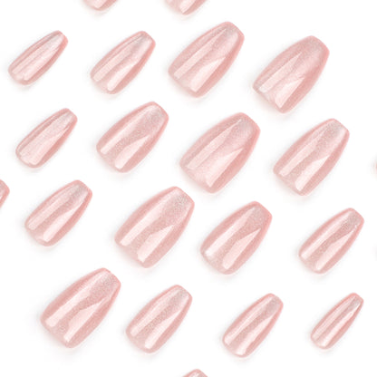hot-selling solid color cat eye wearing nail removable short nude fake nail nail patch finished nail piece｜365nails