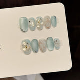 Blue Pearl Glow Marble Elegant Fresh Press On Nails