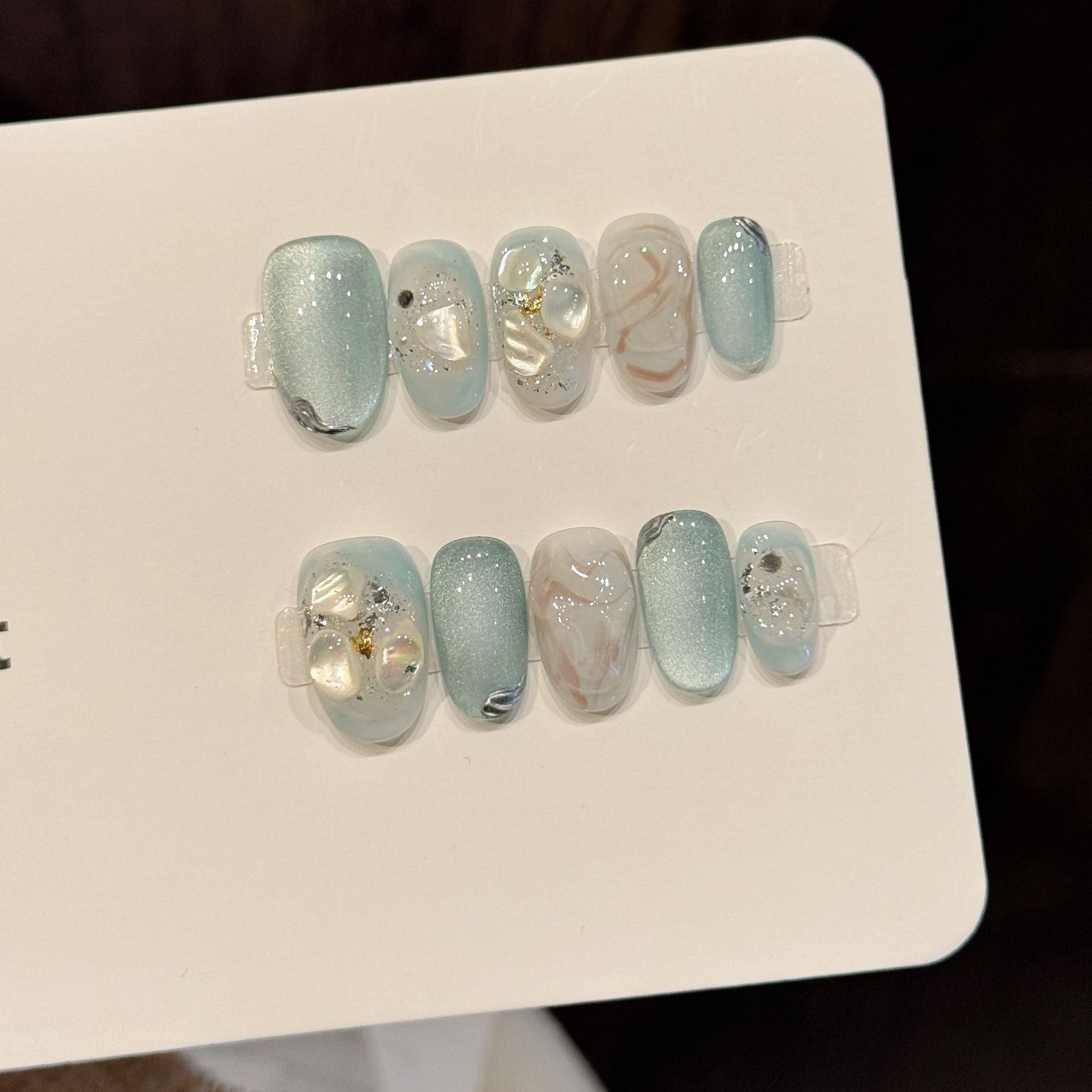 Blue Pearl Glow Marble Elegant Fresh Press On Nails