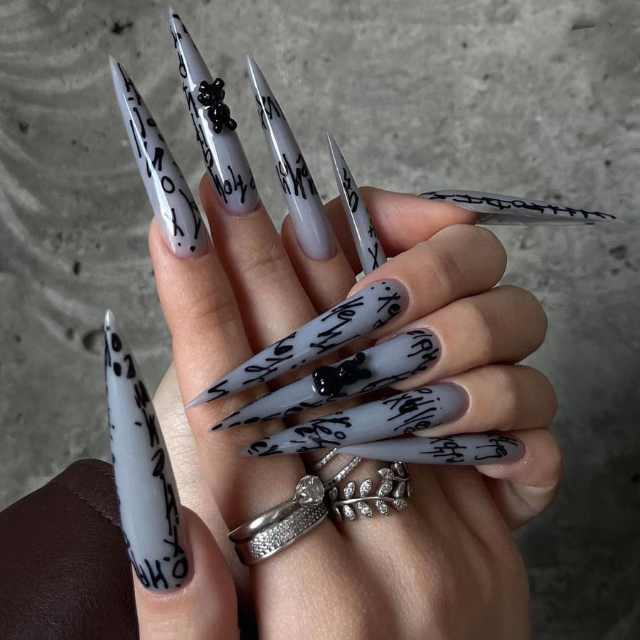 Europa e Estados Unidos, as Spice Girls mais vendidas usam letras de grafite em unhas, peça de unha vestível com ponta extra longa, arte de unha falsa, atacado｜365nails