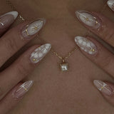 3D Bohemian French White Short Almonds press-on nails