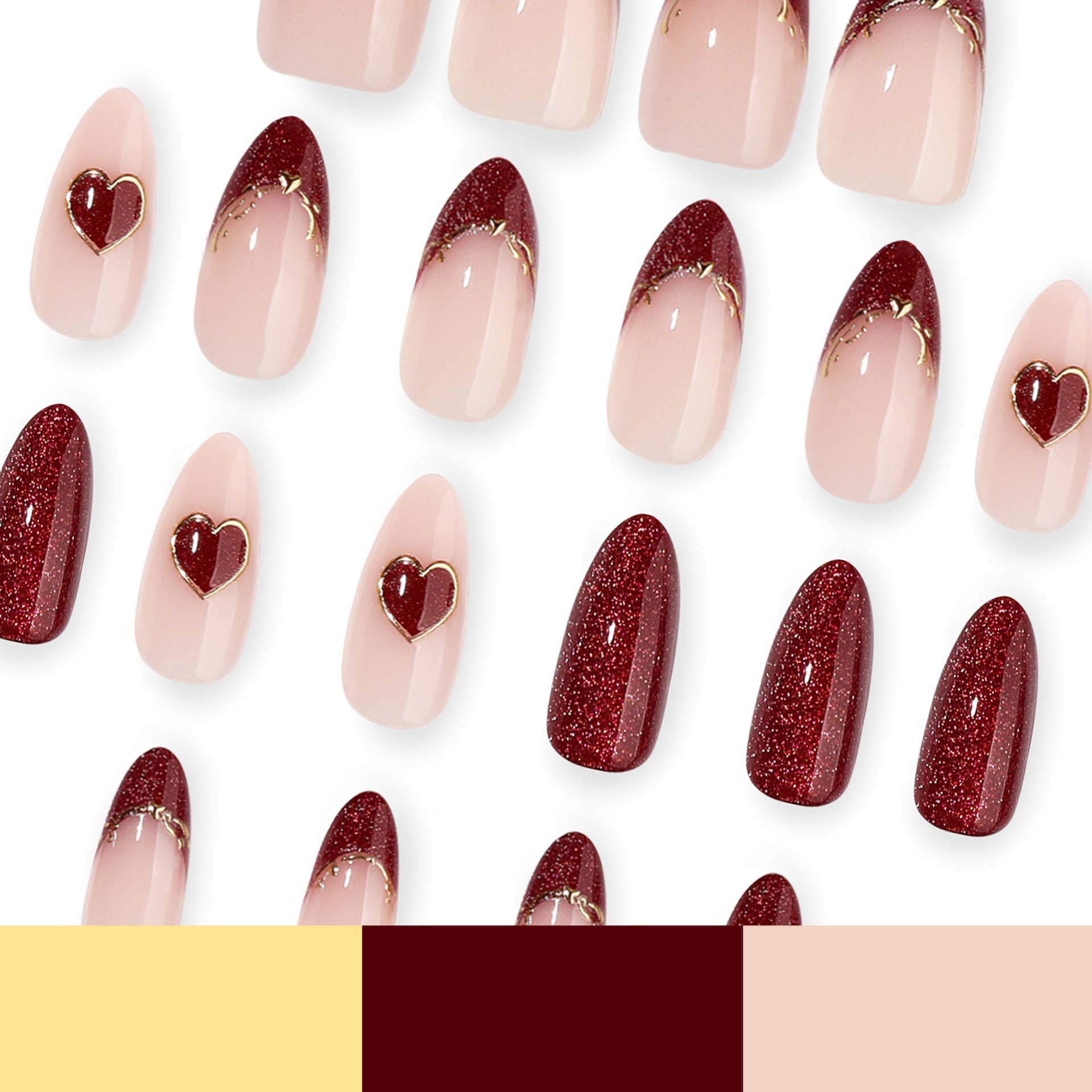 Lefan French Red Wear-On Nails, Red Heart-Shaped Fake Nail Tips, Cross-border Hot Sale 3D Nail Tips Wholesale