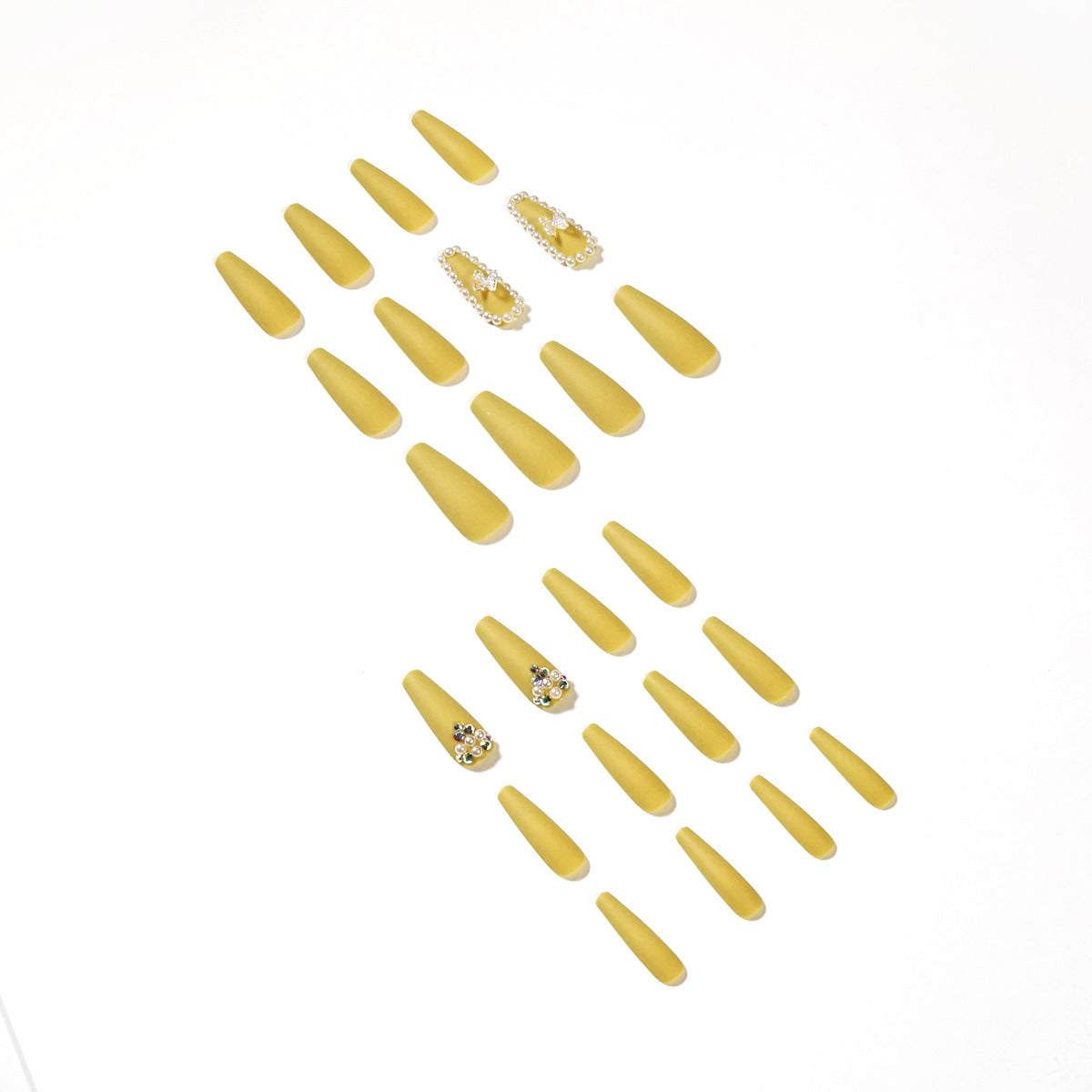 Mustard yellow-green  butterfly nail art full drill nail patch white   nail art wholesale｜365nails