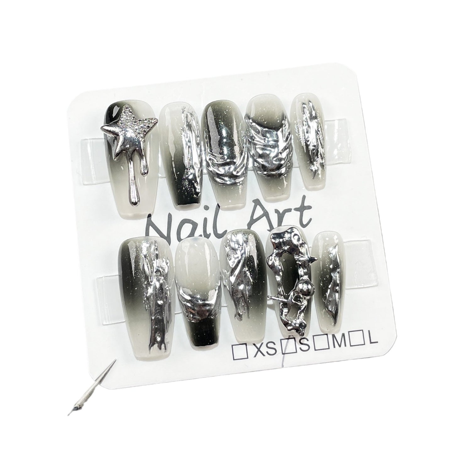 Handmade press-on nails spray gun irregular gradual change metal contrasting color medium and long nail patch wearable nail sticker｜365nails