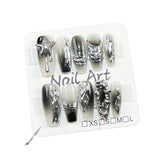 Pistola de pulverização para unhas postiças artesanal, irregular, mudança gradual, metal, cor contrastante, médio e longo, adesivo para unhas vestível｜365nails