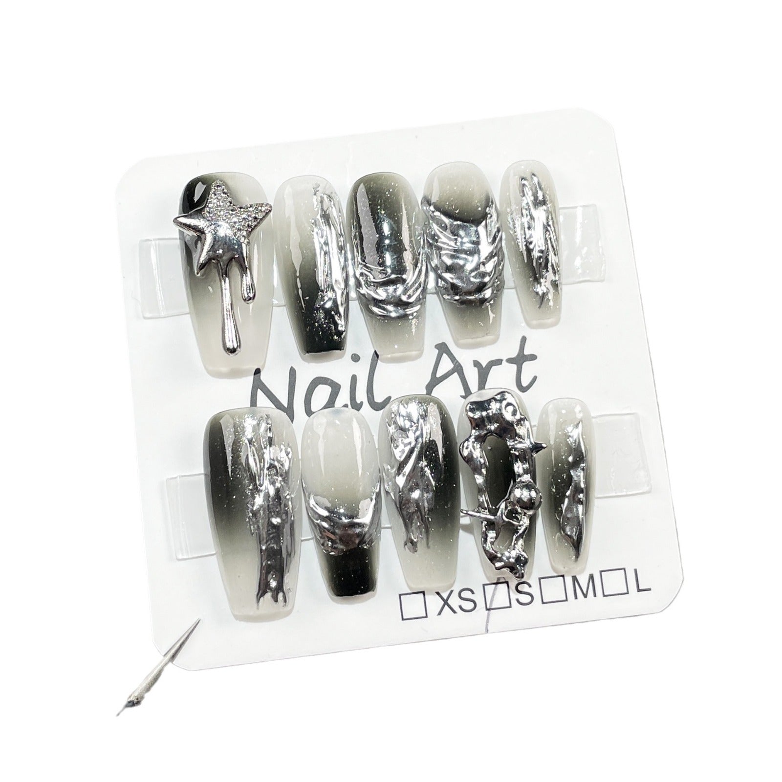 Pistola de pulverização para unhas postiças artesanal, irregular, mudança gradual, metal, cor contrastante, médio e longo, adesivo para unhas vestível｜365nails