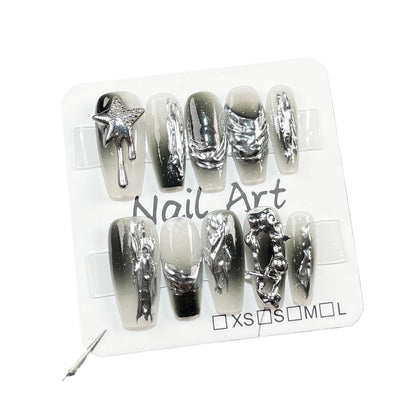 Handmade press-on nails spray gun irregular gradual change metal contrasting color medium and long nail patch wearable nail sticker｜365nails