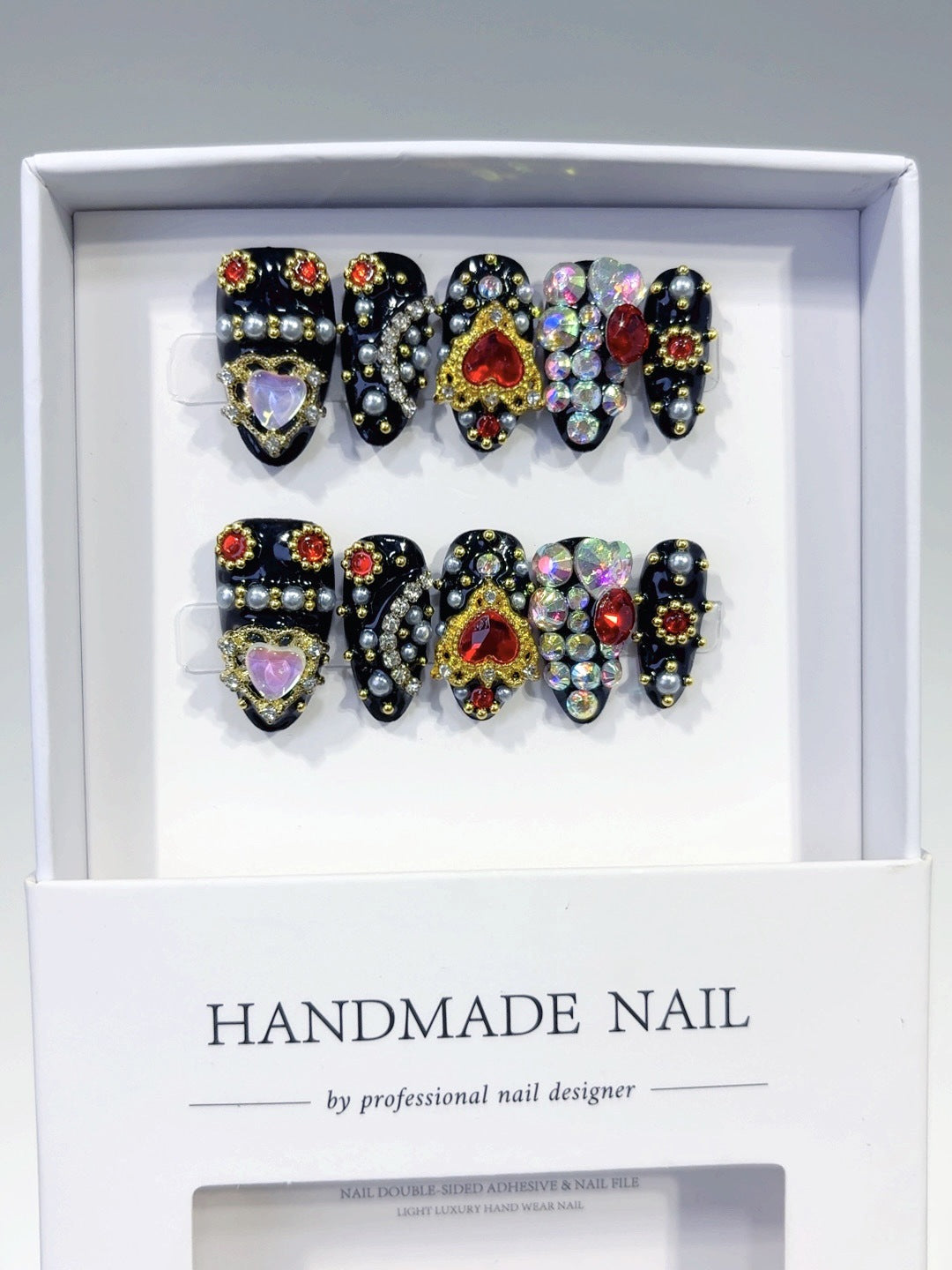 Gothic Gem: "Heart & Crown" – Short Almond Handmade Press On Nails