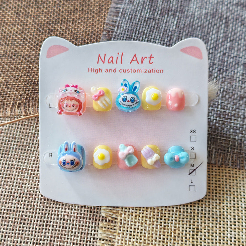 365Nails: "Labubu Sweet Party" – Handmade Cute Short Oval Press On Nails With Labubu & Dessert Design