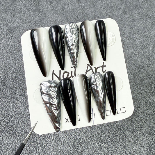 Long pointed nail patch simple  two-color gradual change sweet cool wear nail pure hand fake nails｜365nails