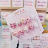 Bubble Girl Pink Cute Kids Press On Nails with Hearts