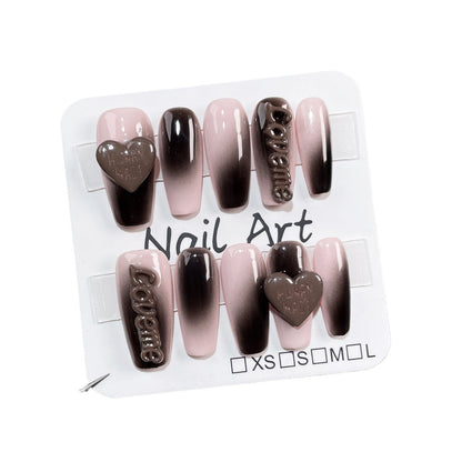 Pure Handmade press on nails dirty powder spray gun gradual change personality medium and long nail patch love letter fake nail｜365nails