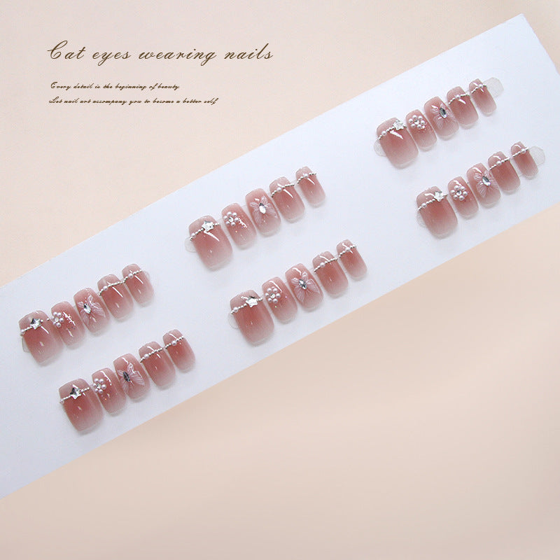 Nail Tips  Prefabricated Nail Three-dimensional Atmospheric Nail Art Ice Clear Butterfly Burst cat eye French Pearl Nail Art 30 pieces｜365nails