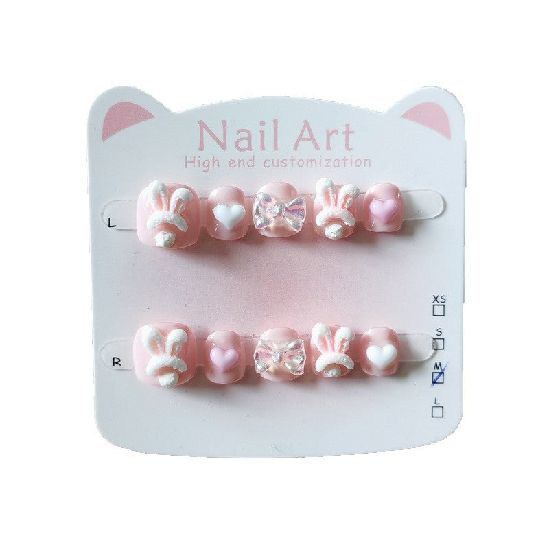 365nails-Pink Bunny Kids Series: "Sweet Bunny Ears" – Short Square Kids Nail Art