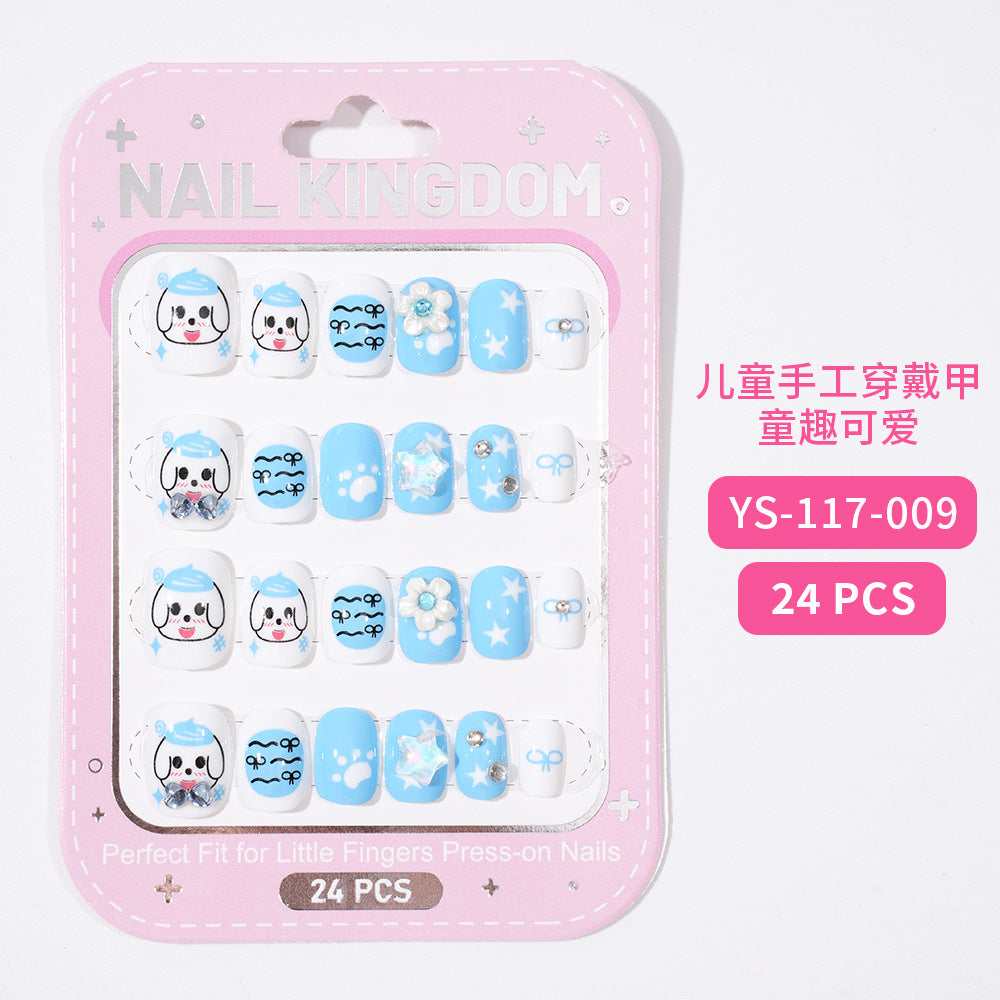 Children's Nail Art Nail Sticker Girl Cartoon 24 Nail Art Sticker Cute Removable press on nails With Drill